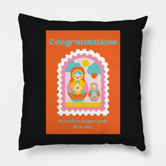 Aesthetic Russian Stacking Nesting Dolls Matryoshka Congratulations Baby On the Way in Red Pillow by shopY2K