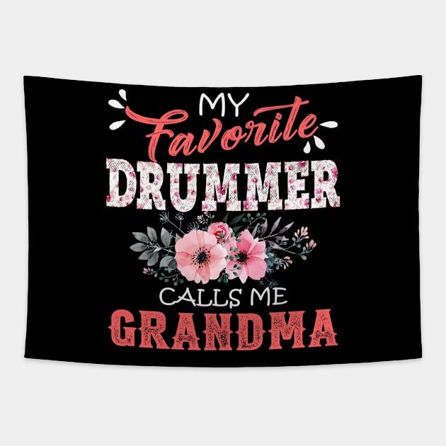 My Favorite Drummer Calls Me Grandma Floral Drum Mother Gift Tapestry by Kens Shop