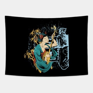 Japanese Geisha Illustration Tapestry