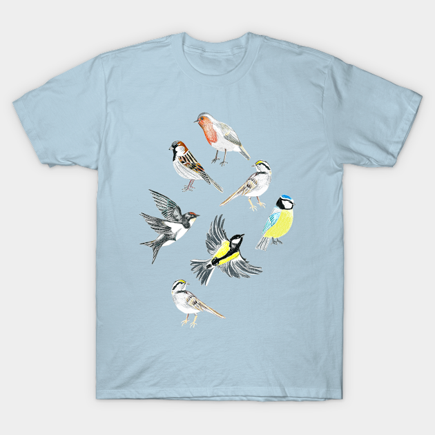 Illustrated Birds - Birds - T-Shirt | TeePublic