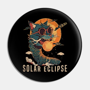 Solar Eclipse 4.08.2024 Funny Dragon Cat Sunglasses Totality Pin