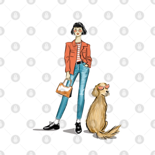 My Dog and Me in Chic Orange Glasses by Ji Illustrator