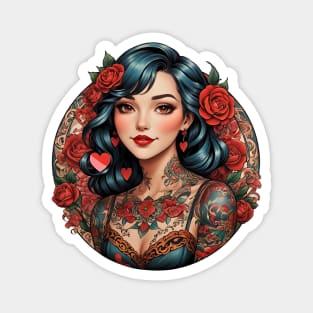 Bohemian girl retro vintage chola tattoo valentines day design Magnet