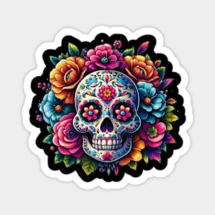 Sugar Skull Art - Flower Skull Fiesta Magnet