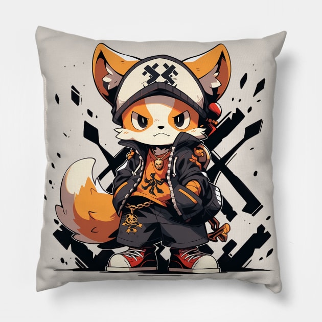 Cute fox wearing a hat and jacket Pillow by Fyllewy