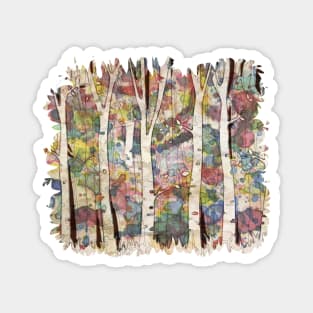 Birch Tree Forest and snow watercolor Magnet