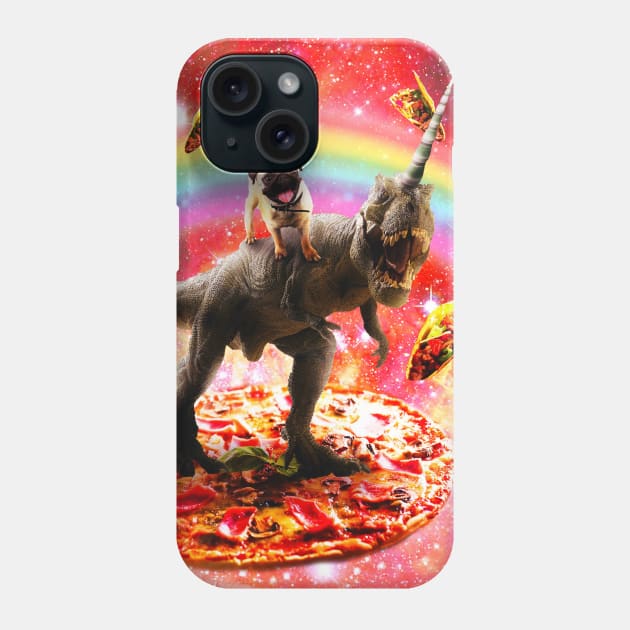 Pug Riding Unicorn Dinosaur on Pizza Phone Case by Random Galaxy