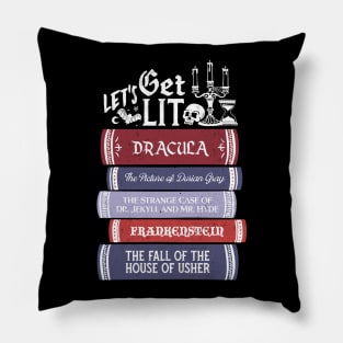 Let's Get Lit - Vintage Horror Book Lovers - Bookworm and Reading Pillow