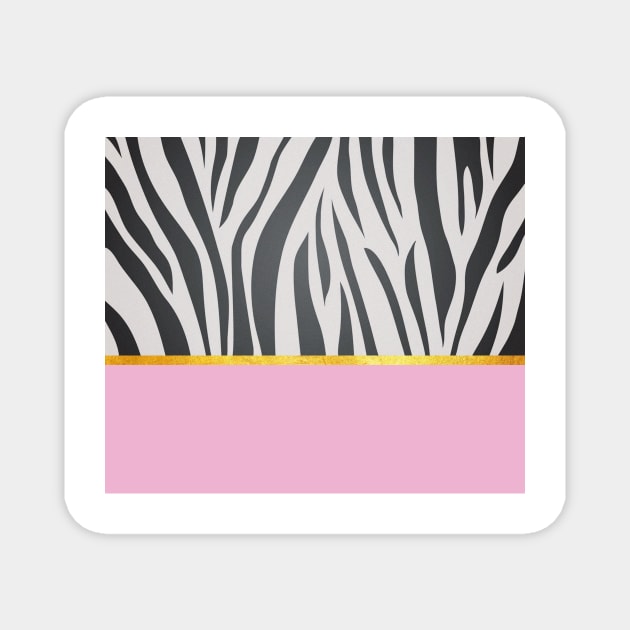 Black and white zebra print on pink, golden lining Magnet by ColorsHappiness