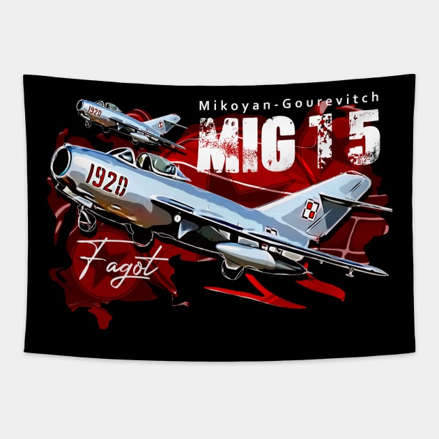 Mikoyan-Gurevich MiG-15 Soviet Union Vintage Fighterjet Tapestry by aeroloversclothing