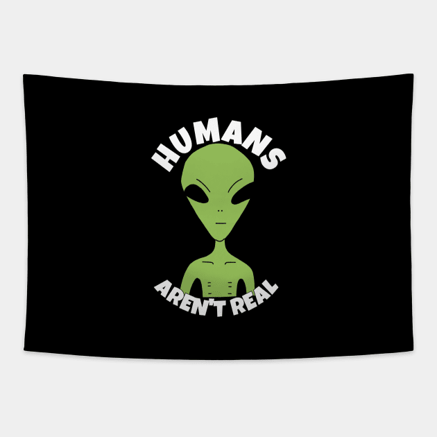 Humans Aren't Real Funny Alien Tapestry by ricricswert