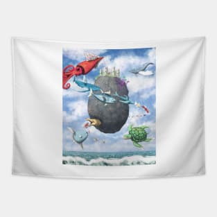 Floating Castle and Flying Fish Tapestry