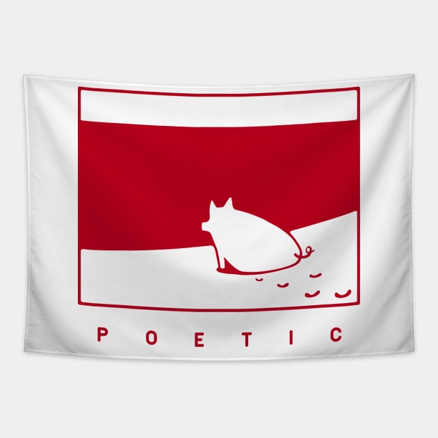 Poetic mood, a pig on the beach in red ink Tapestry by croquis design