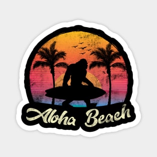Retro Bigfoot Sasquatch Silhouette Aloha Hawaiian Beach Magnet
