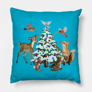 Merry Christmas Woodland Creatures Pillow