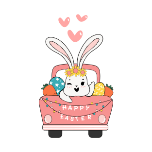 Cute Bunny Spring Easter om pink easter egg truck T-Shirt