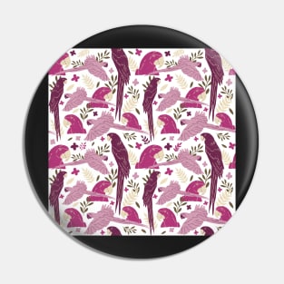 Ara Parrot Tropical Leaves Pink and Bordeaux Pin