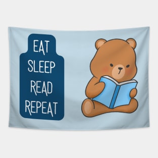 Cute teddy bear reading a book Tapestry