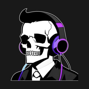 Elegant Skull With Headphones, Violet | Listening Music T-Shirt