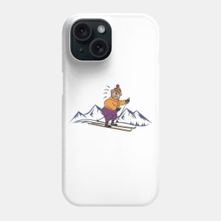 Cute Cartoon Dog Skiing in the Winter Mountains Phone Case