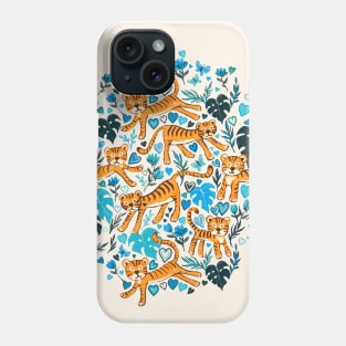 Happy Valentine Tigers with Blue Leaves and Hearts Phone Case