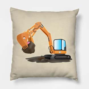 Cute orange excavator digger cartoon Pillow