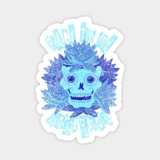 Faded Tats and Vintage Records. Worn/distressed neon blue, retro skull design. Magnet