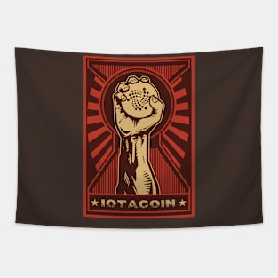 IOTA Coin: Propaganda style triumphant fist clutching a IOTA coin Tapestry