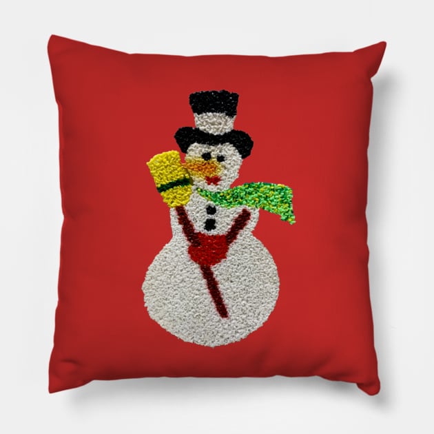 Christmas Popcorn Snowman Pillow by Eugene and Jonnie Tee's