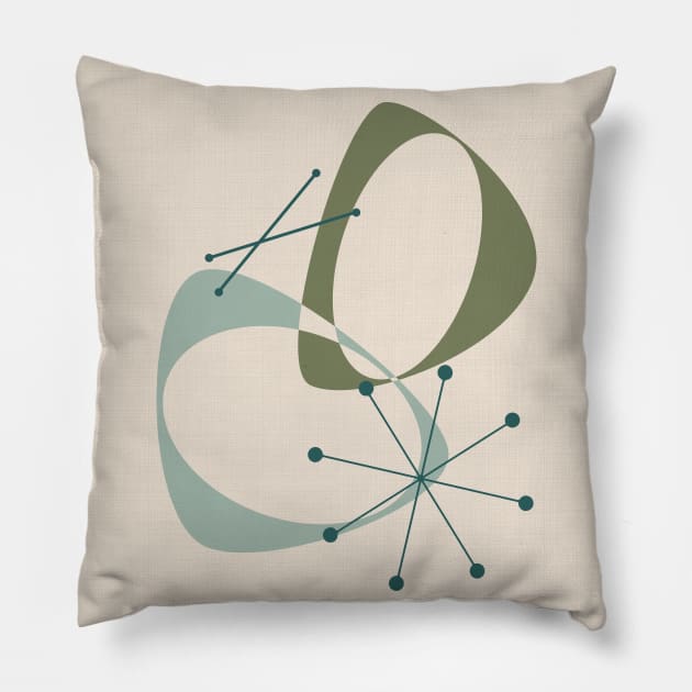 Mid Century Modern Abstract in Green and Neutral Tones Pillow by tramasdesign