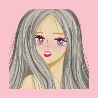 Anime cartoon girl with gray hair T-Shirt