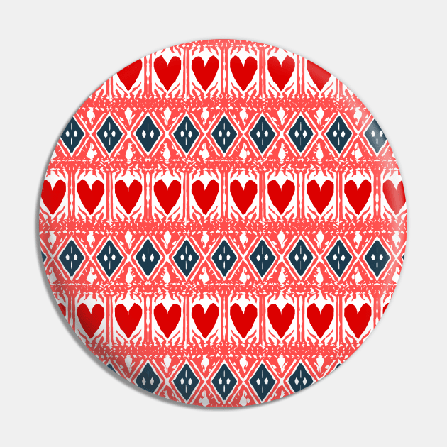 Croatian Traditional Pattern Navy Blue Red Heart Pin by EshiPaints