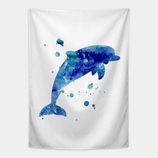 Navy Blue Dolphin Watercolor Painting Tapestry