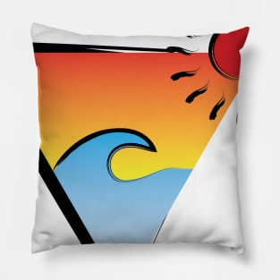 Sunset wave in a triangle, with the sun shining Pillow