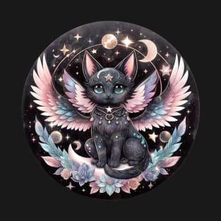 Cute Black Cat Kawaii Pastel Goth Moon Phases Crystal Witchy Astrology Celestial boho aesthetics and Moon Astrology Lovers T-Shirt