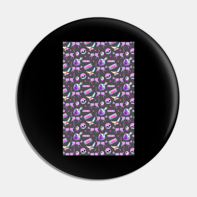 Pastel Goth Occult Pagan Pattern cat Pin by Wanderer Bat