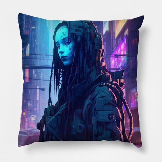 Cyberpunk Neon Ghost Android Pillow by Nightarcade