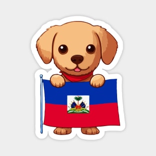 Cute Dog Holding Haiti Flag, Haiti Flag Day Magnet