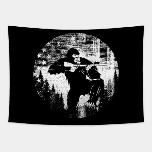 BIgfoot American Flag Hunting Gun 4th Of July Tapestry