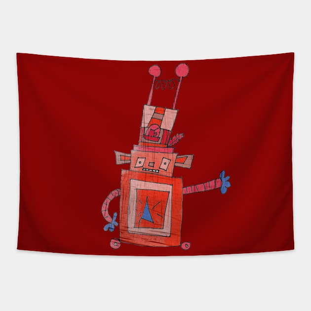 Robot red Tapestry by AgniArt