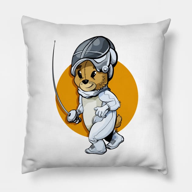 Fencing Bear Pillow by Black Tee Inc