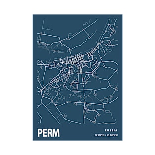 Perm Blueprint Street Map, Perm Colour Map Prints T-Shirt