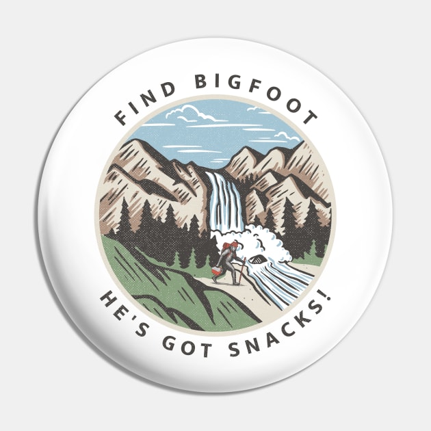 Find Bigfoot He's Got Snacks Pin by Contentarama