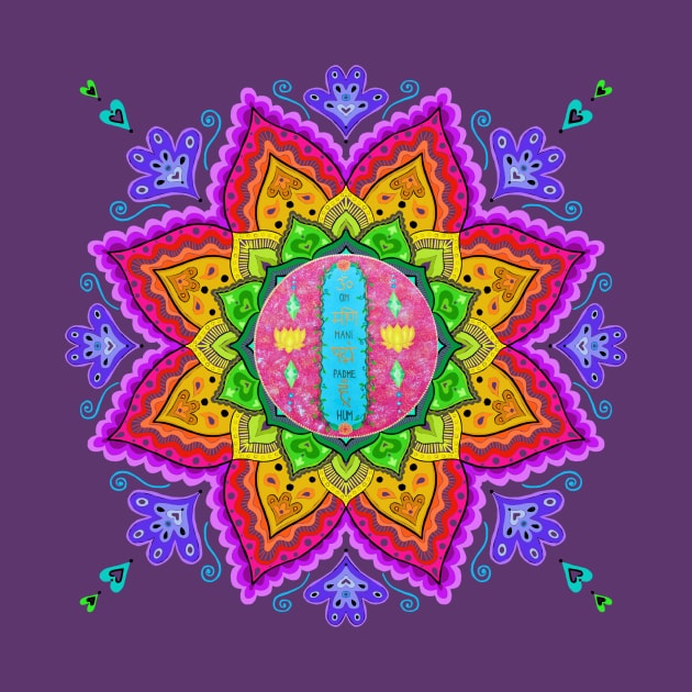 Rainbow Om Mani Padme Hum Mandala by SoozieWray