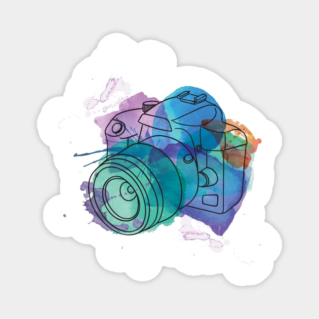 Watercolor dSLR on White Magnet by SandiTyche