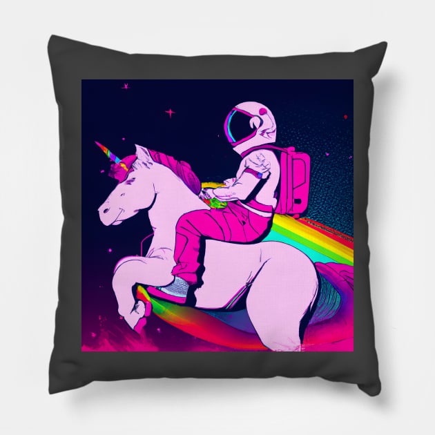 Astronaut Riding Unicorn Pillow by The Convergence Enigma