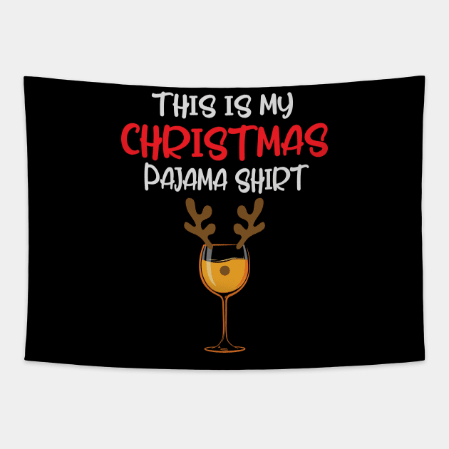 This is my Christmas pajama Reindeer Wine Glass Tapestry by BadDesignCo