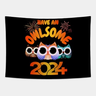 Have An Owlsome New Year 2024 Tapestry