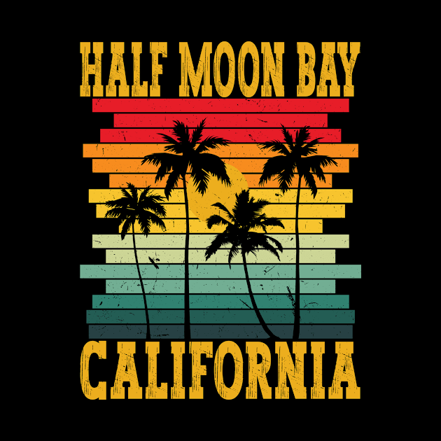 Retro Half Moon Bay California USA Tropical Summer Palm Trees by Art master