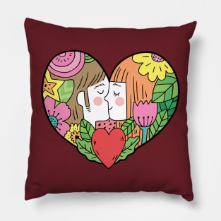 couple kiss heart shape Pillow